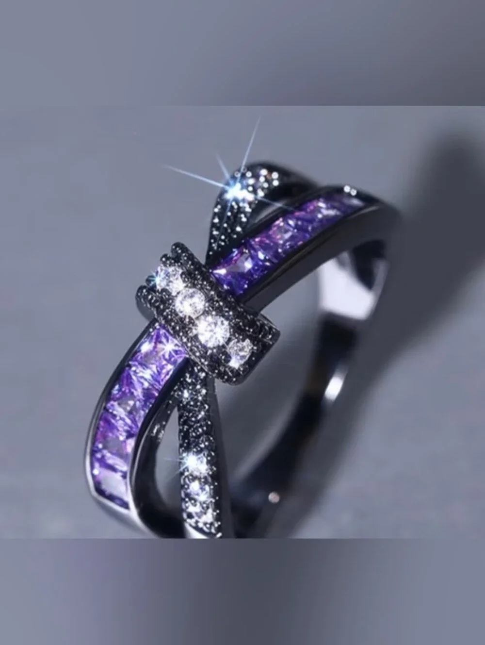 $8 Each Or Bundle 5/$20 Elegant Purple Crisscross Ring with Sparkling Accents